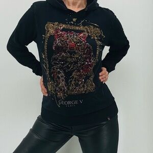 Avenue George V Paris Vintage Y2K Streetwear Trashy Crystal Rhinestone Hoodie